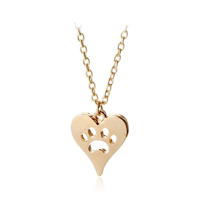 Dog Paw Print Heart Necklace