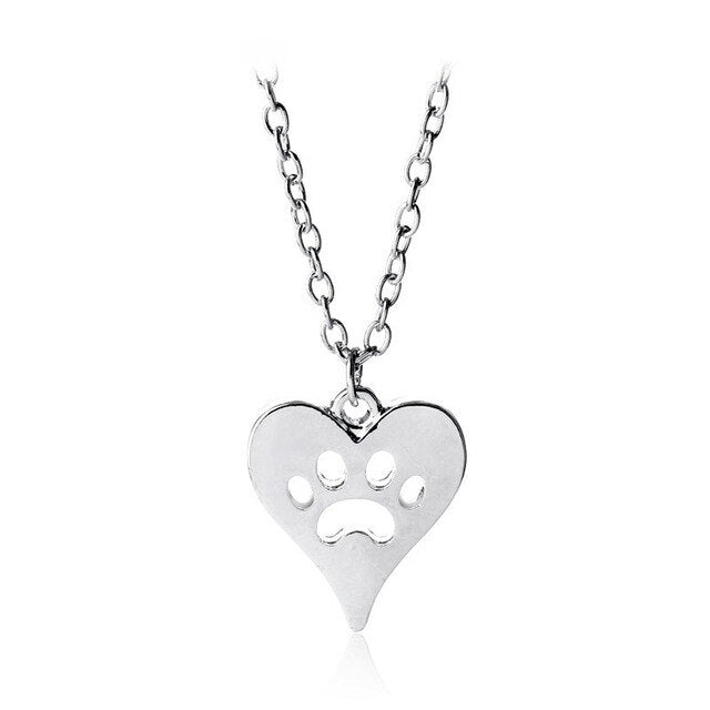 Dog Paw Print Heart Necklace