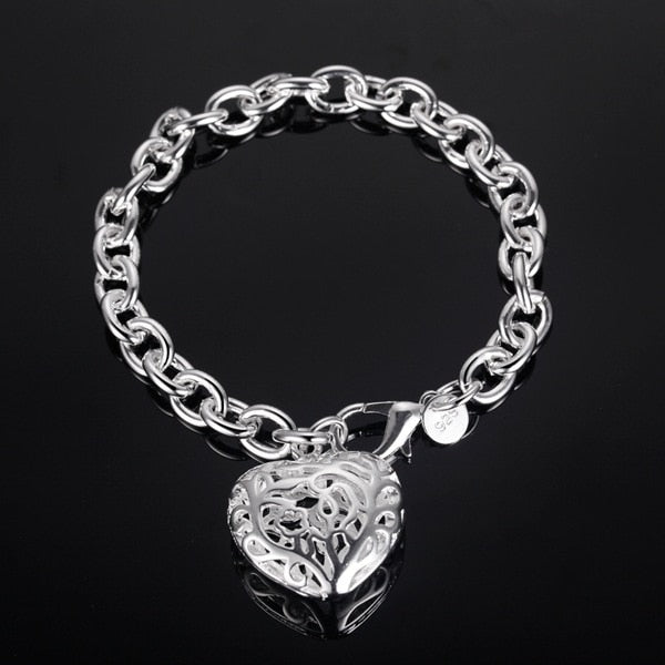 Silver Solid Color Heart Hollow Out Bracelet