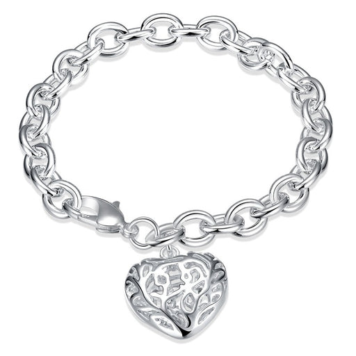 Silver Solid Color Heart Hollow Out Bracelet