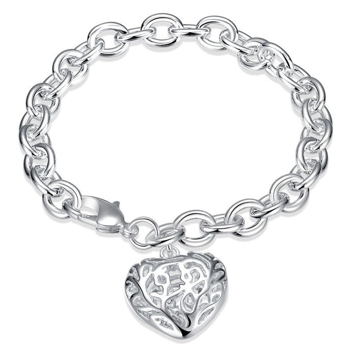 Silver Solid Color Heart Hollow Out Bracelet