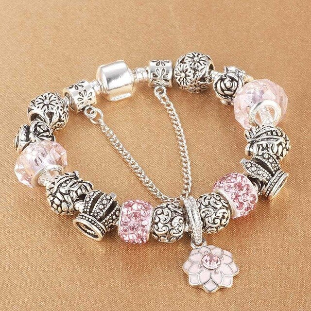 Snake Chain & Murano Glass Beads Pandora Bracelet