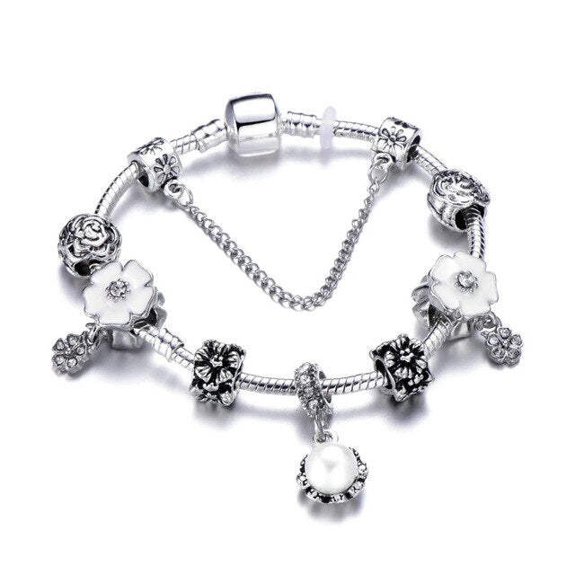 Snake Chain & Murano Glass Beads Pandora Bracelet