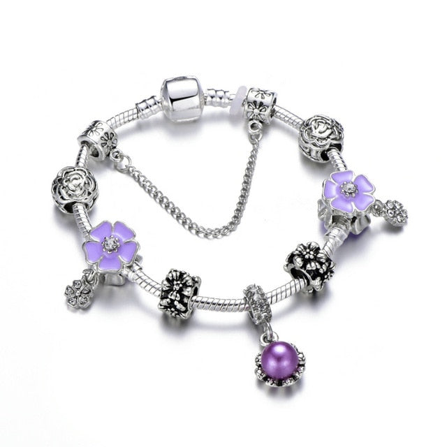 Snake Chain & Murano Glass Beads Pandora Bracelet