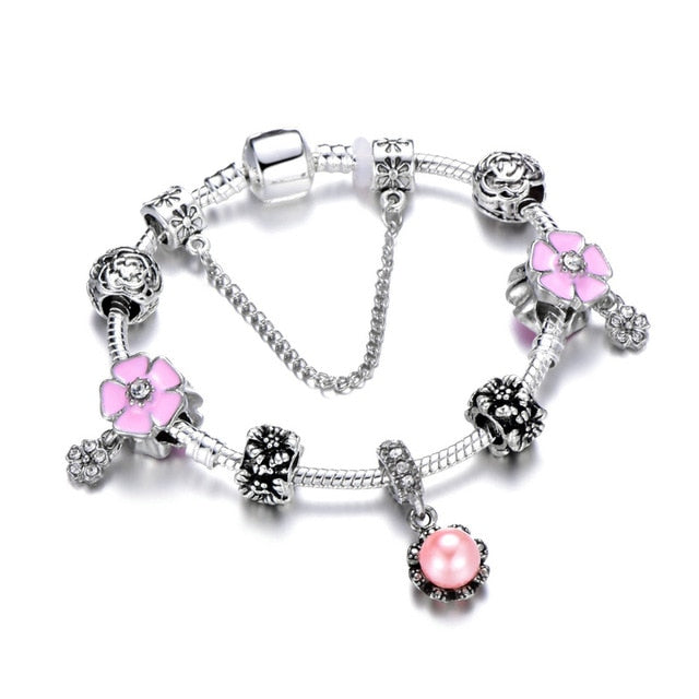 Snake Chain & Murano Glass Beads Pandora Bracelet