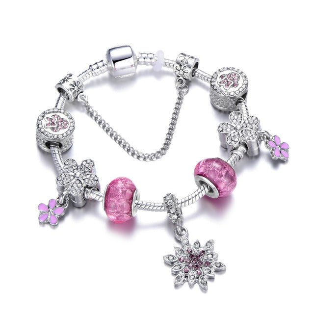 Snake Chain & Murano Glass Beads Pandora Bracelet