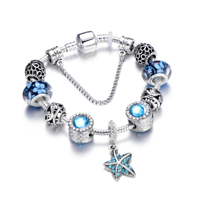 Snake Chain & Murano Glass Beads Pandora Bracelet