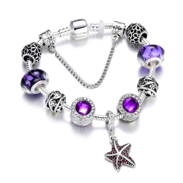 Snake Chain & Murano Glass Beads Pandora Bracelet