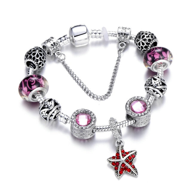 Snake Chain & Murano Glass Beads Pandora Bracelet