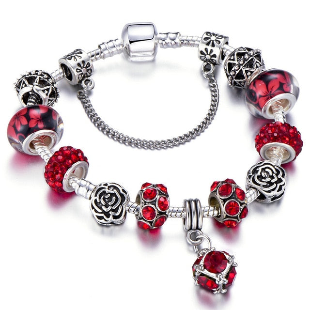 Snake Chain & Murano Glass Beads Pandora Bracelet