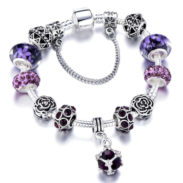 Snake Chain & Murano Glass Beads Pandora Bracelet