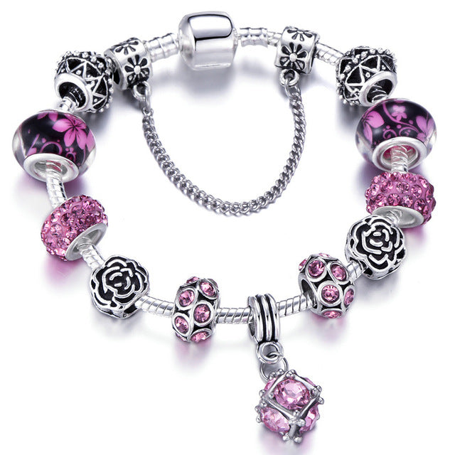 Snake Chain & Murano Glass Beads Pandora Bracelet