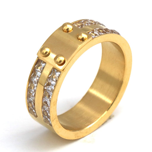 Crystal Rows Stainless Steel Ring