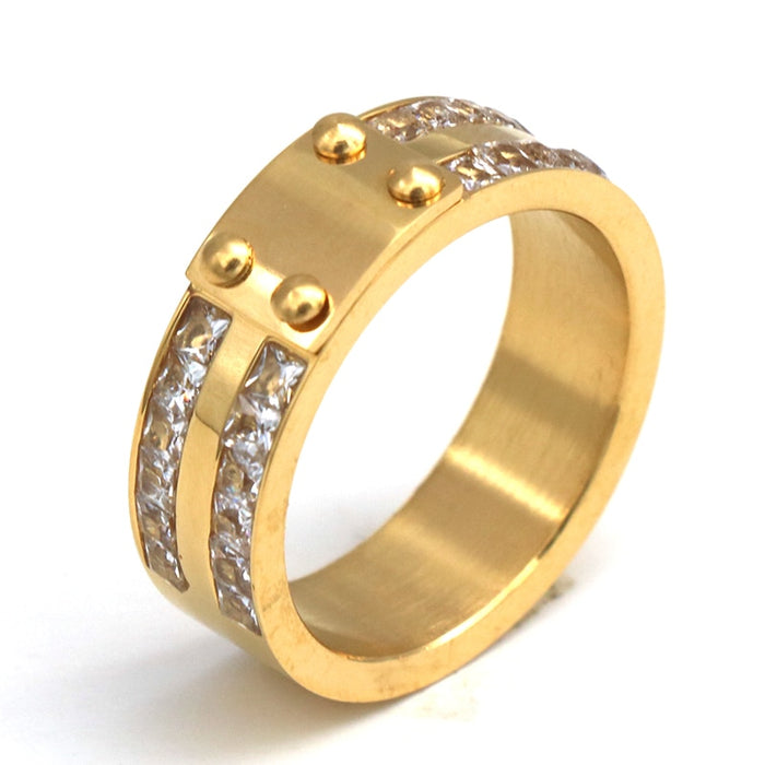 Crystal Rows Stainless Steel Ring