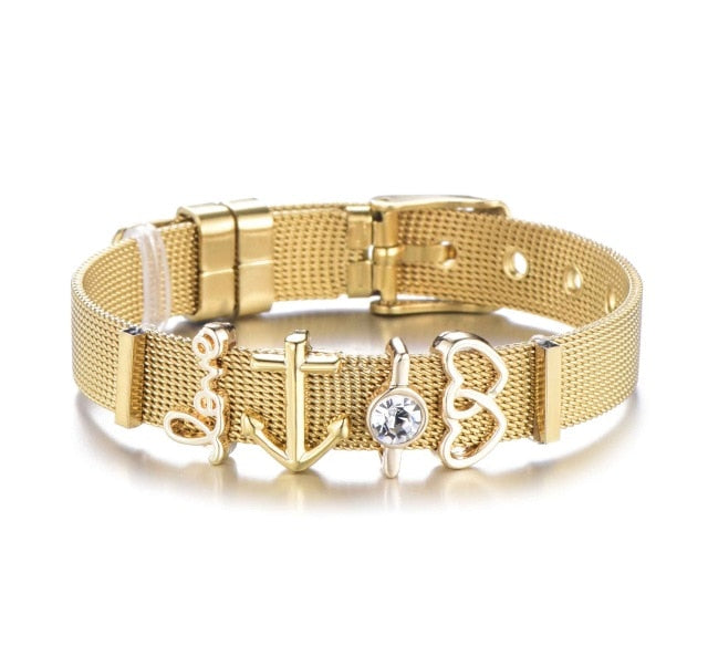Stainless Steel Charm Mesh Bracelet