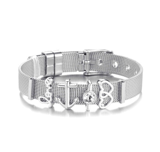 Stainless Steel Charm Mesh Bracelet