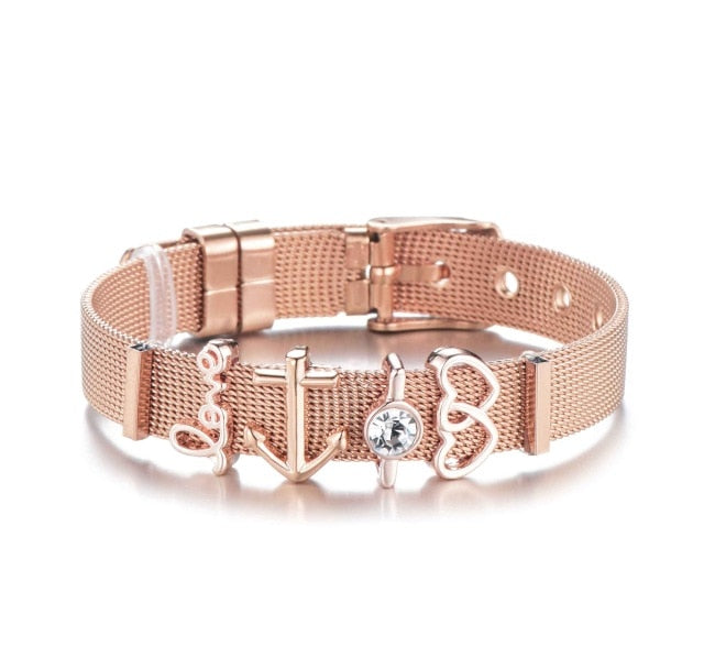 Stainless Steel Charm Mesh Bracelet