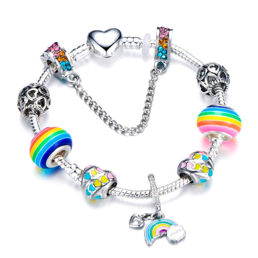 Heart Shape Rainbow Beads Charm Bracelet