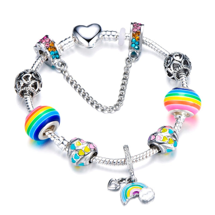 Heart Shape Rainbow Beads Charm Bracelet
