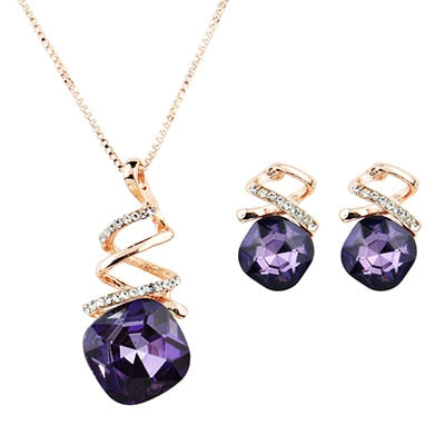 Rhinestone Spiral Water Drop Jewelry Set