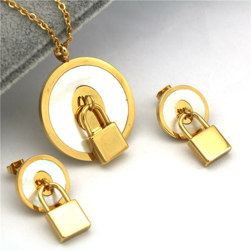 Gold Color Lock Shape Jewelry Set