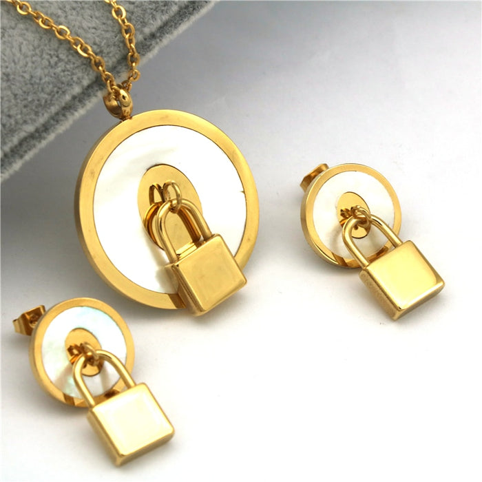 Gold Color Lock Shape Jewelry Set