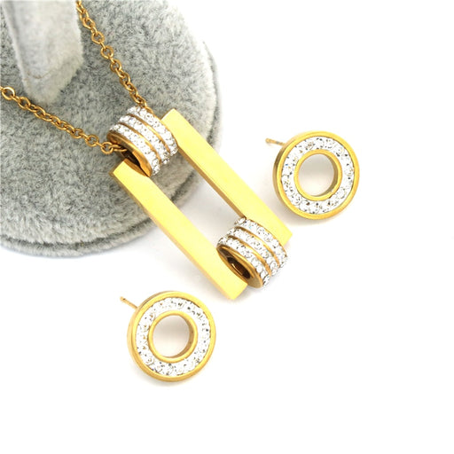 Stainless Steel Geometric Gold Color Zircon Jewelry Set