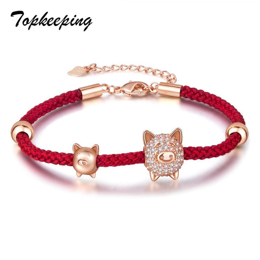 Crystal Pig Red Rope Bracelet
