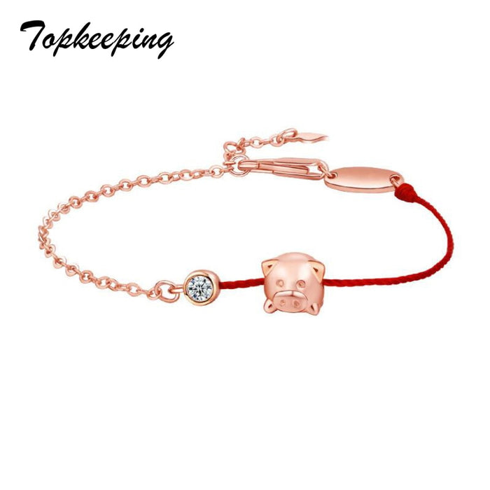 Zodiac Crystal Pig Red Rope Bracelet