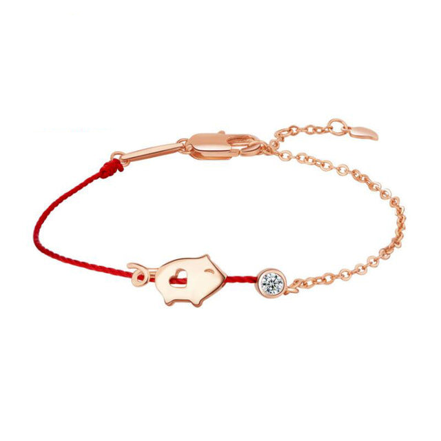 Zodiac Crystal Pig Red Rope Bracelet