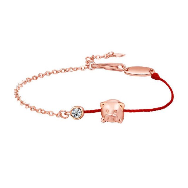 Zodiac Crystal Pig Red Rope Bracelet