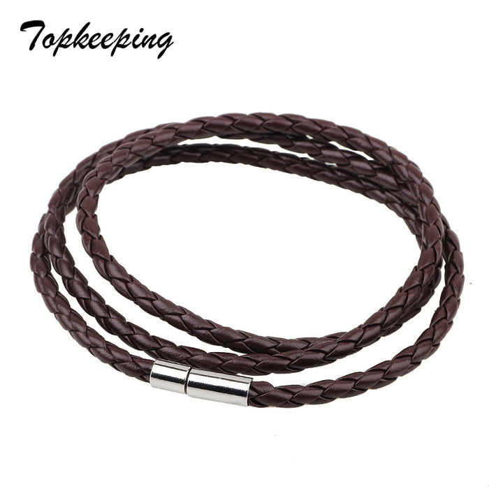 Black Leather Rope Chain Bracelet