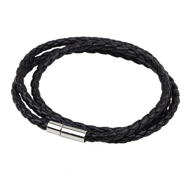 Black Leather Rope Chain Bracelet