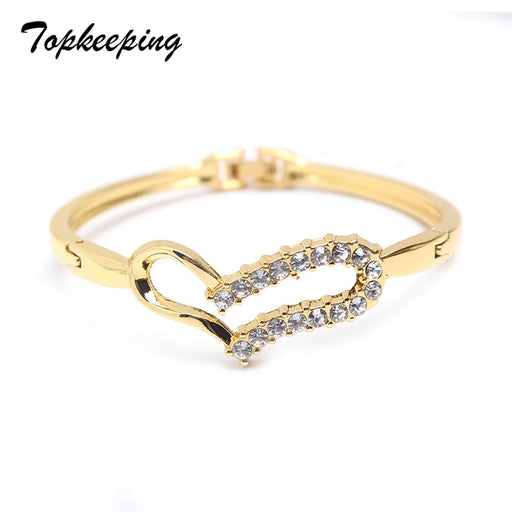 Heart Flower Crystal Rhinestone Bangles Bracelet