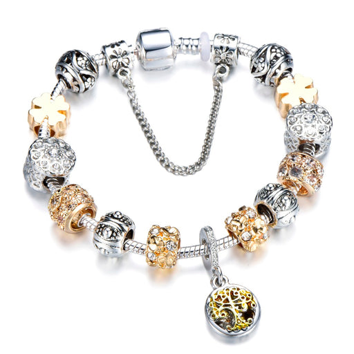 Gold Crystal Ball Pandora Tree of Life Bracelet