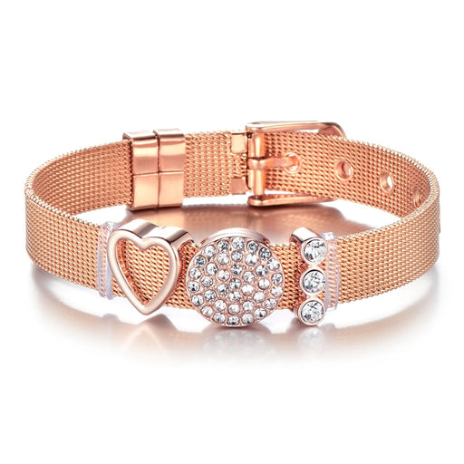 Stainless Steel Mesh Rose Gold Crystal Bracelet