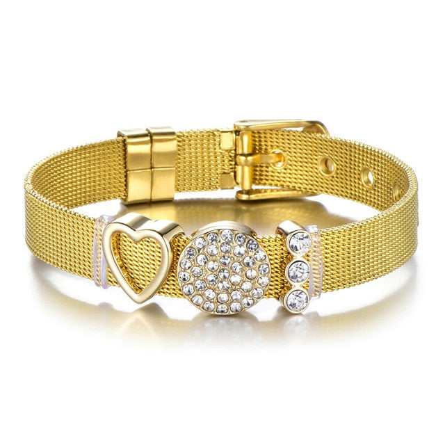 Stainless Steel Mesh Rose Gold Crystal Bracelet