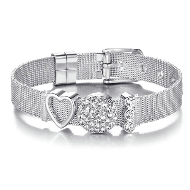 Stainless Steel Mesh Rose Gold Crystal Bracelet