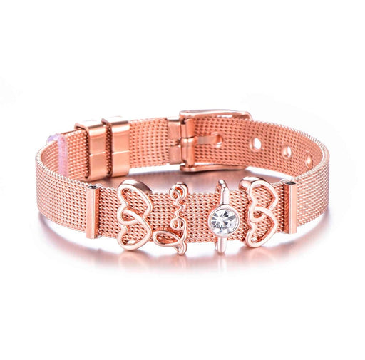 Rose Gold Color Stainless Steel Mesh Pandora Bracelet